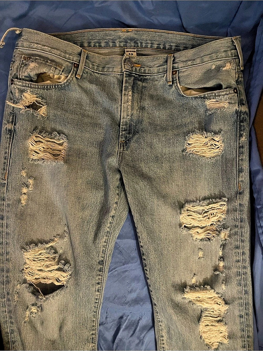 AUDREY Mid Rise Slim Boyfriend Distressed Blue Boyfriend Jeans